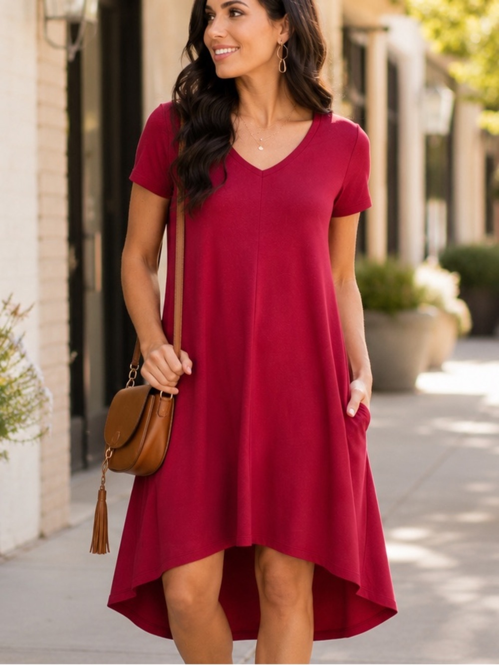 Agnes & Dora Raspberry Hi-Lo V-Neck Dress XS NWT